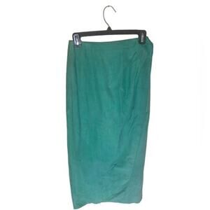 Vintage Vakko Suede Leather Wrap Midi Skirt Green Size 8